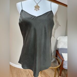 Paige Cicely Olive Green Spaghetti Strap Silk Camisole